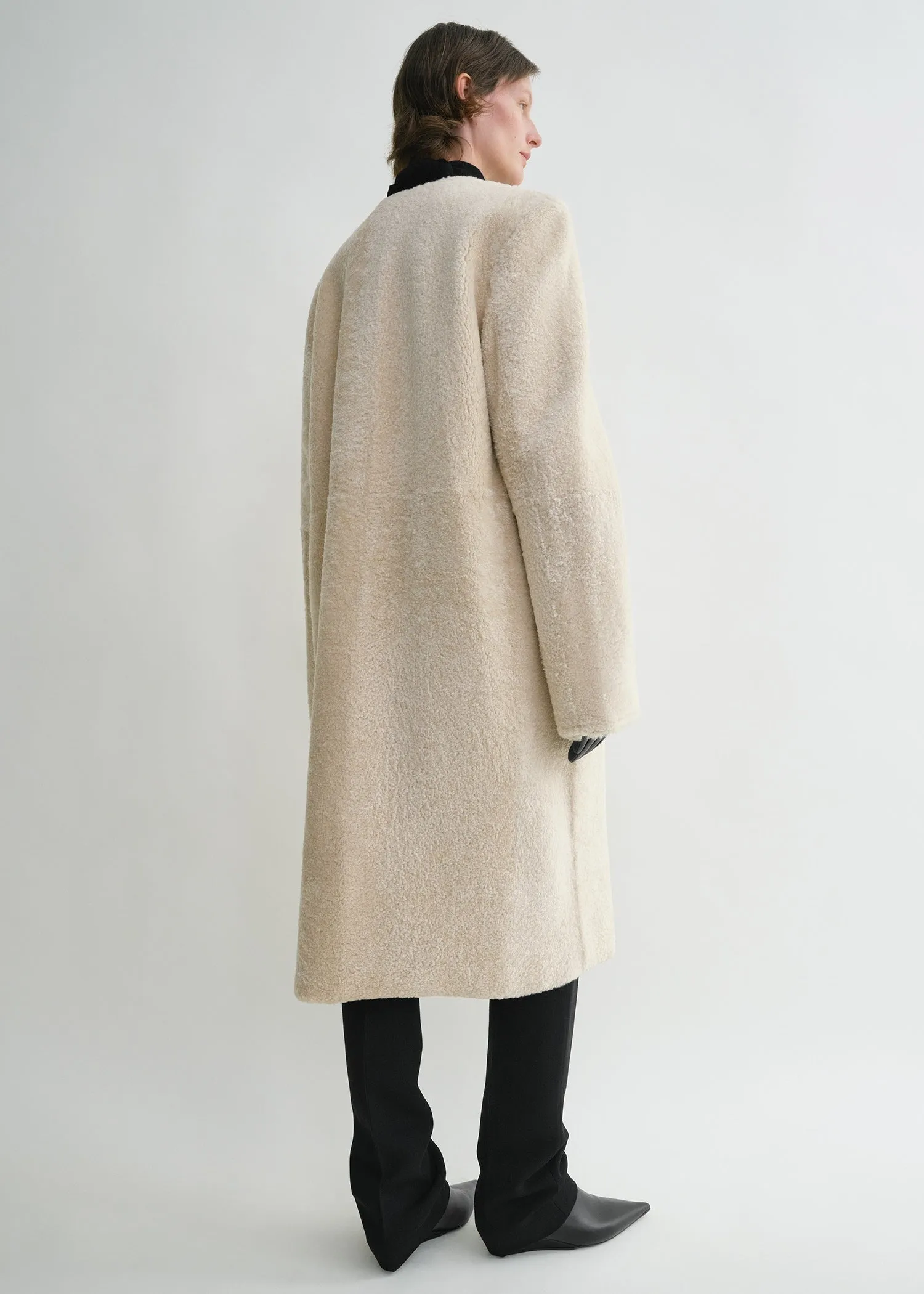 Zipped teddy shearling coat cream